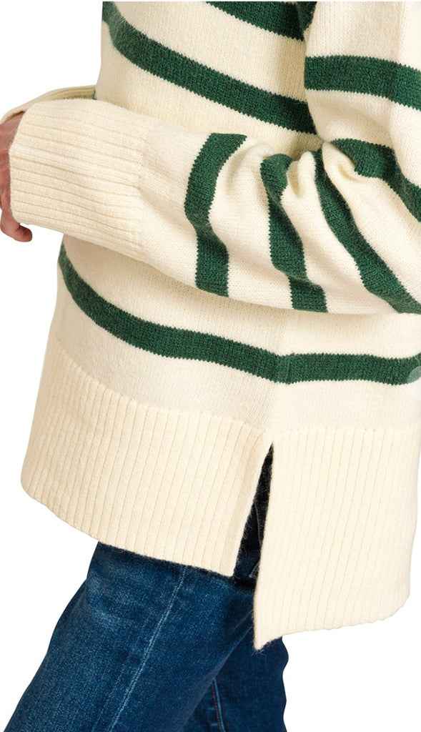 Becka Oversized Striped Sweater- Hunter Green