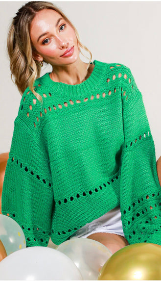 Alessi Balloon Sleeve Knit Sweater- Green