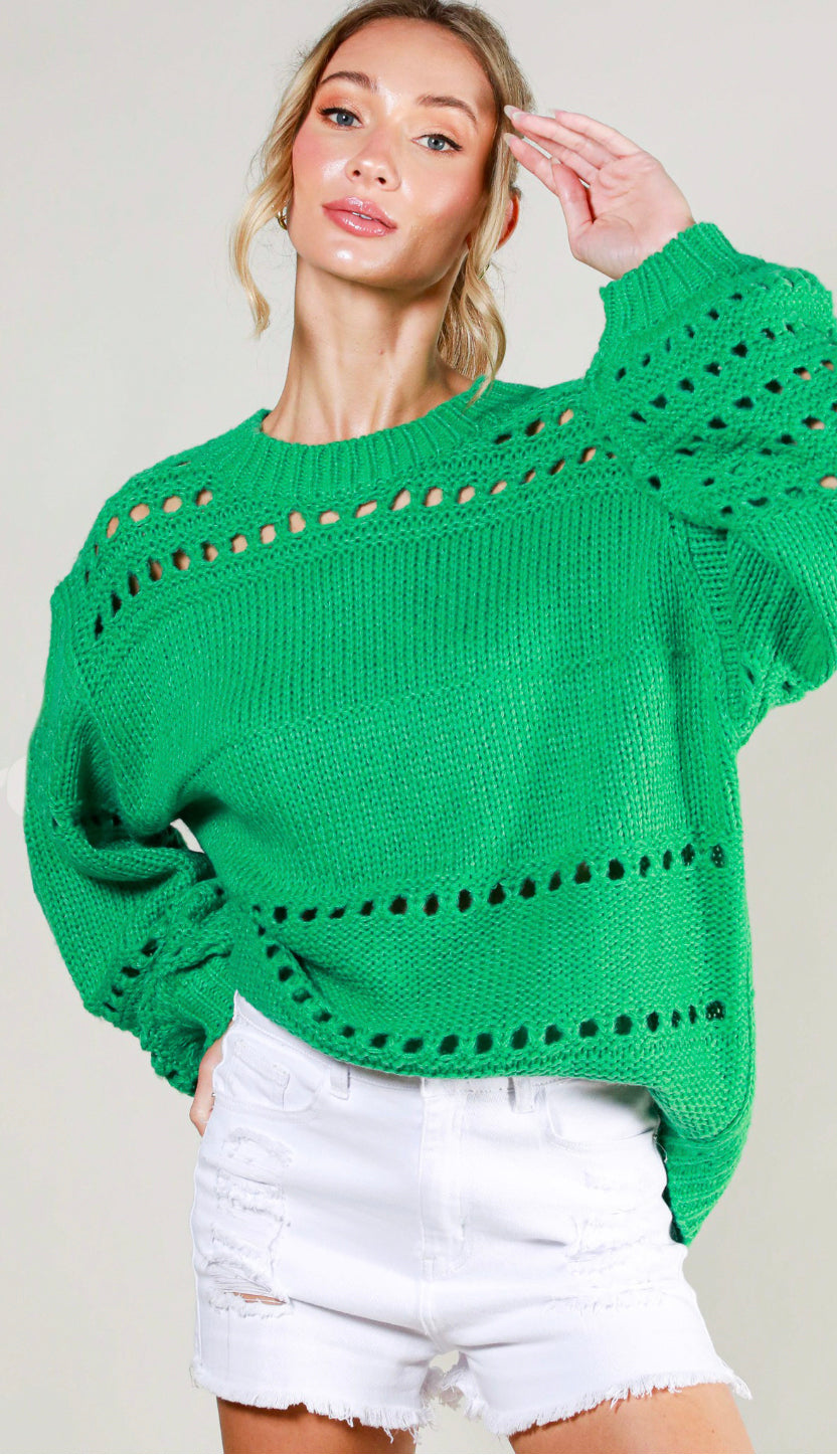 Alessi Balloon Sleeve Knit Sweater- Green