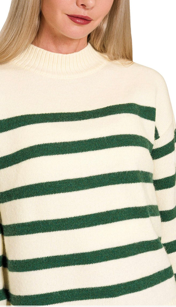 Becka Oversized Striped Sweater- Hunter Green