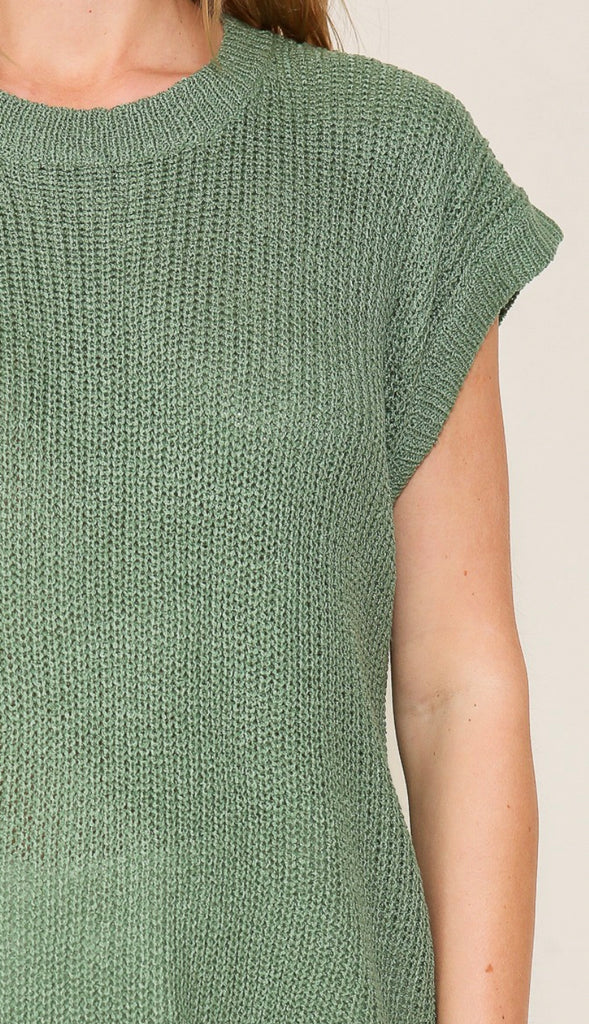 Summer Chic Lightweight Side Slit Sweater- Green