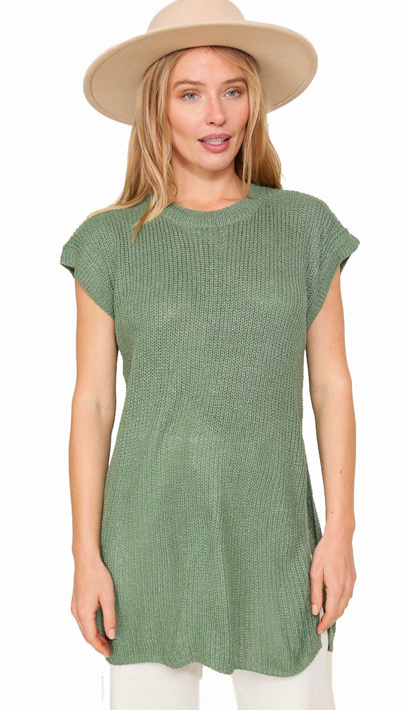 Summer Chic Lightweight Side Slit Sweater- Green