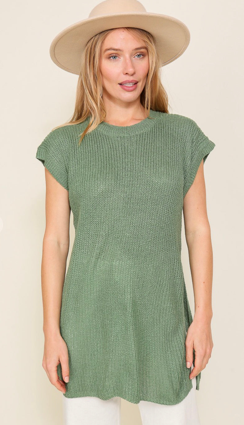 Summer Chic Lightweight Side Slit Sweater- Green
