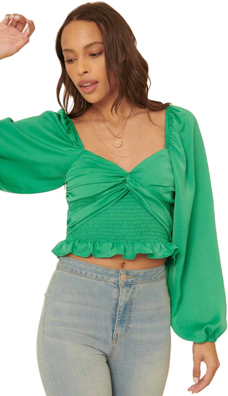 Londyn Satin Sweetheart Neck Top- Kelly Green