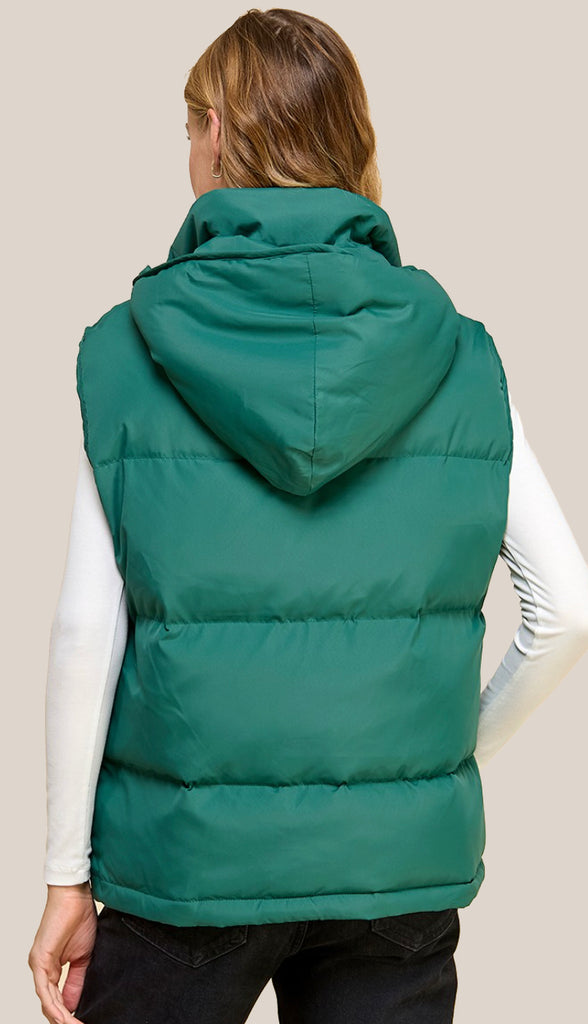 Sarah High Neck Puffer Vest- Pine