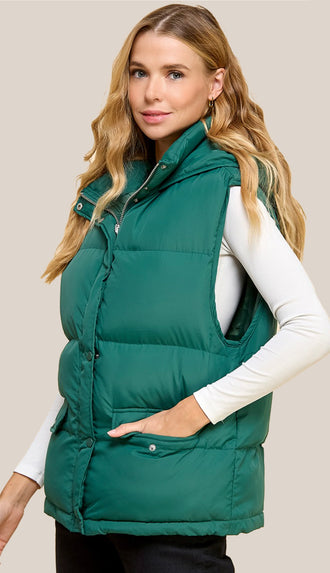 Sarah High Neck Puffer Vest- Pine