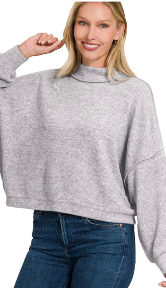 Grey Skies Brushed Hacci Sweater- Heather Grey