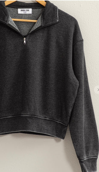 Benji Pullover Half Zip Sweatshirt- Black