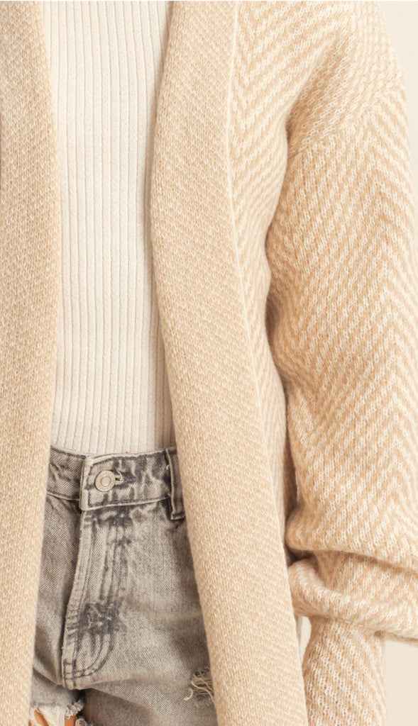 Greta Herringbone Sweater Cardigan- Taupe