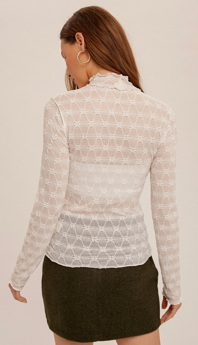 Gracie High Neck Lace Top- Off White