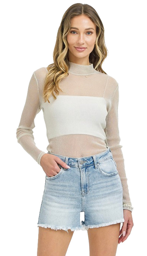 High Rise Fray Hem Shorts- Light Wash