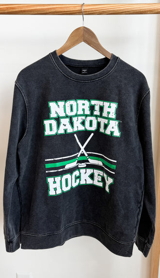 UND Throwback Distressed Crewneck- Faded Black