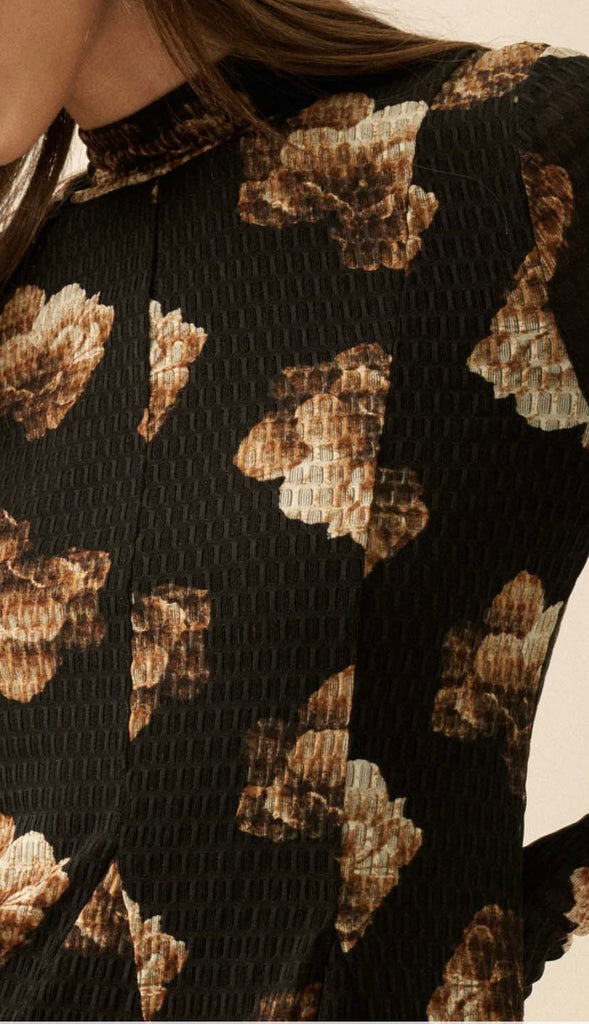 Honeycomb Mesh Long Sleeve Dress- Taupe/Black