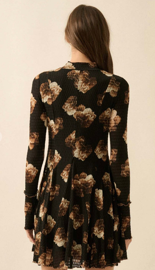 Honeycomb Mesh Long Sleeve Dress- Taupe/Black