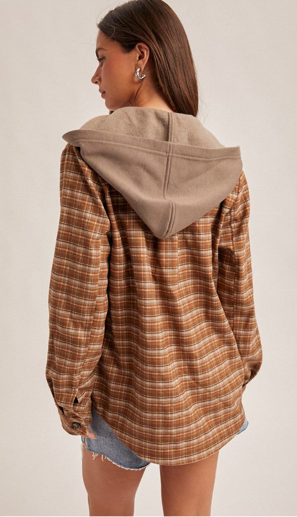 Colorado Boulders Button Down Hoodie Plaid- Roasted Chestnut