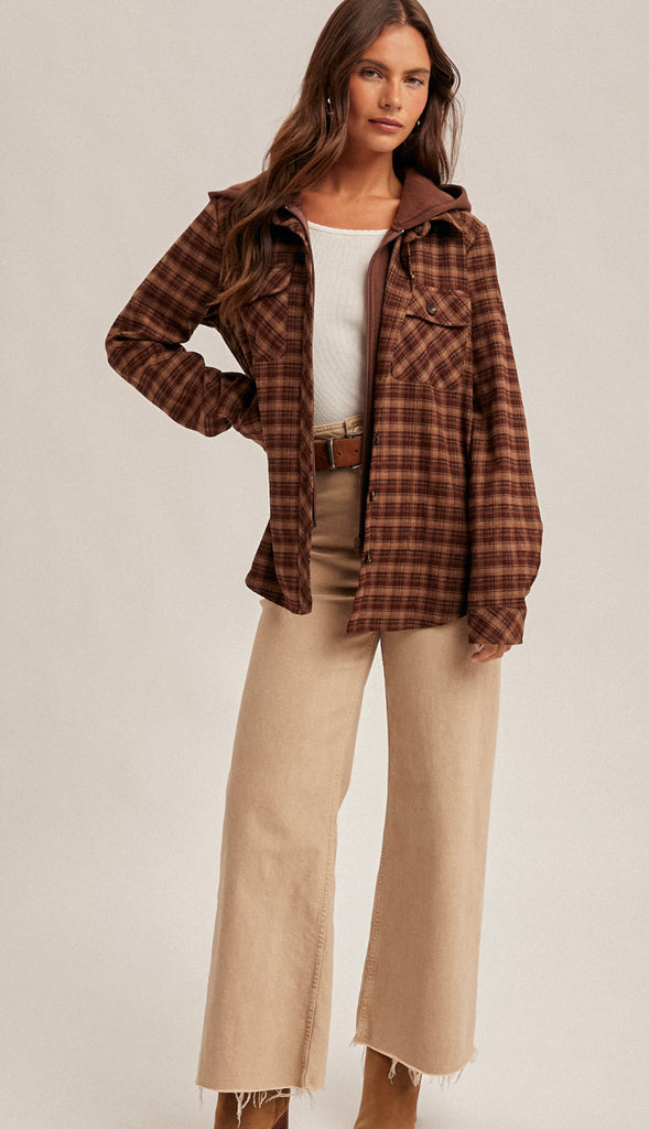 Colorado Boulders Button Down Hoodie Plaid- Roasted Chestnut