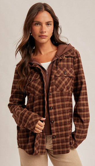 Colorado Boulders Button Down Hoodie Plaid- Roasted Chestnut