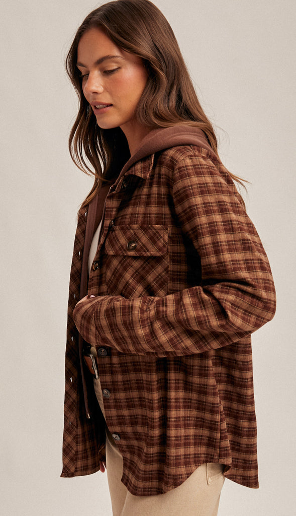 Colorado Boulders Button Down Hoodie Plaid- Roasted Chestnut