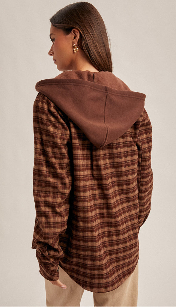 Colorado Boulders Button Down Hoodie Plaid- Caramel