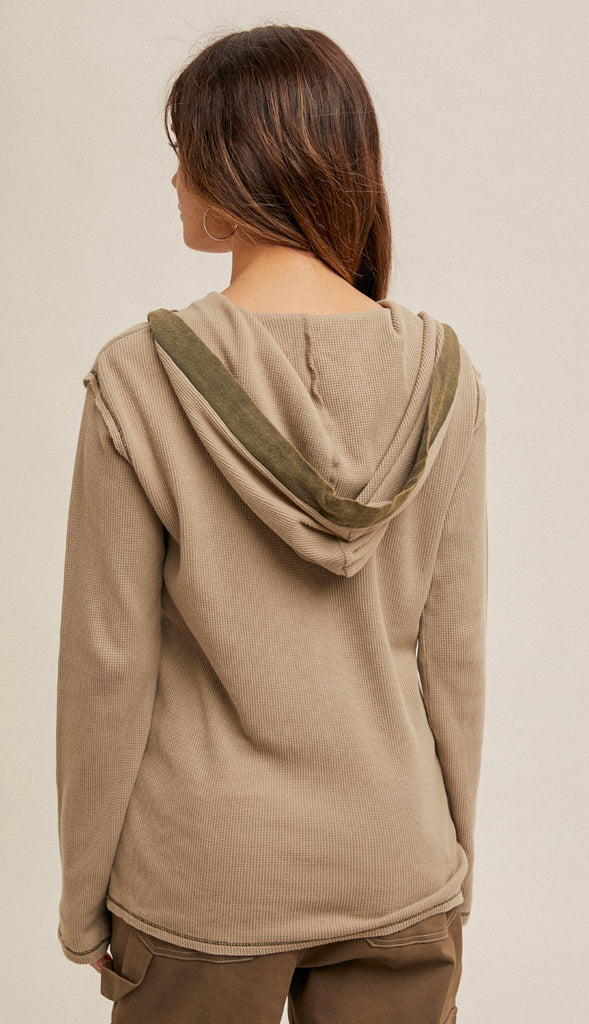 Ellis Snow Wash Thermal Hoodie- Dusty Rust