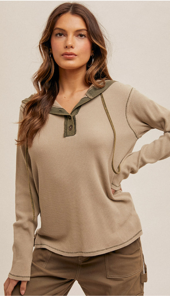 Ellis Snow Wash Thermal Hoodie- Dusty Rust