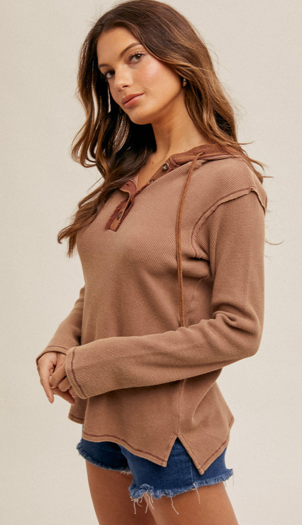 Ellis Snow Wash Thermal Hoodie- Dusty Rust