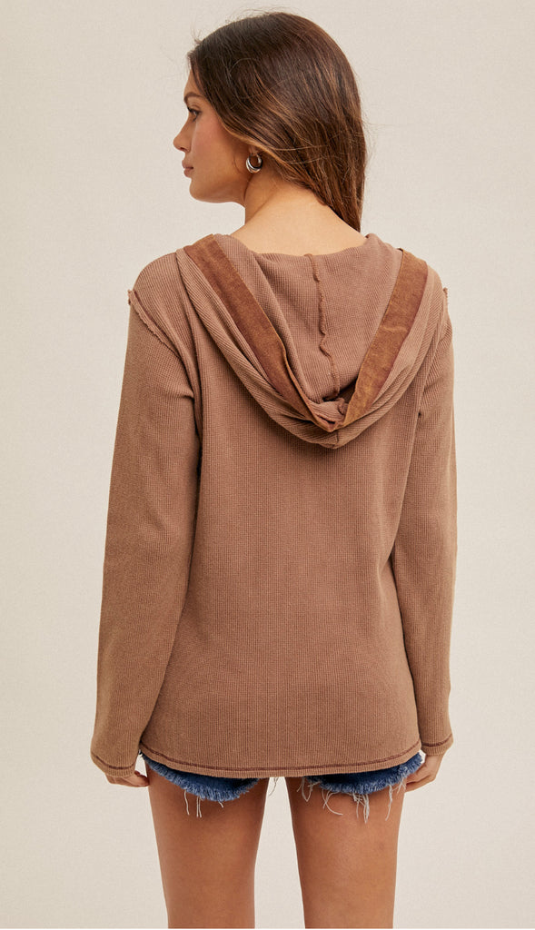 Ellis Snow Wash Thermal Hoodie- Dusty Rust