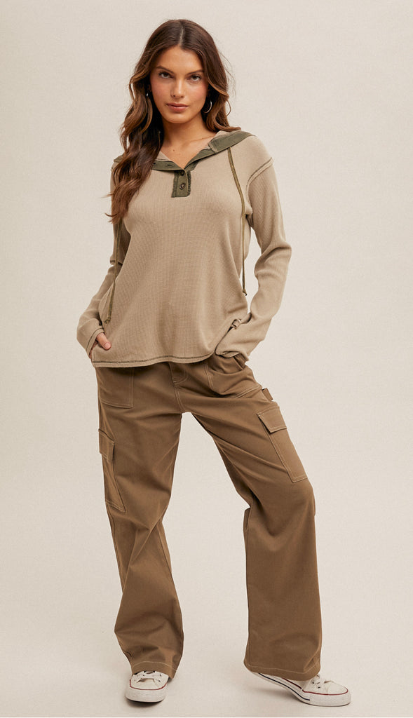 Ellis Snow Wash Thermal Hoodie- Dusty Rust