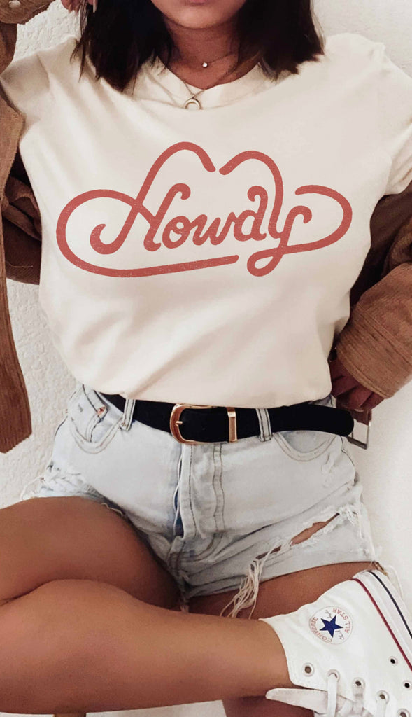 Howdy Cowboy Hat Graphic Tee- Ivory