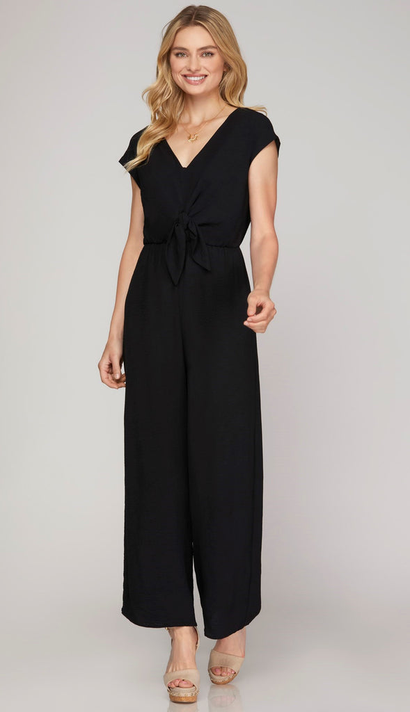 She's Got It Front Tie Jumpsuit- Mauve