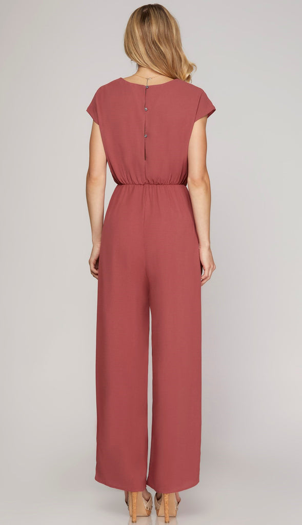 She's Got It Front Tie Jumpsuit- Mauve