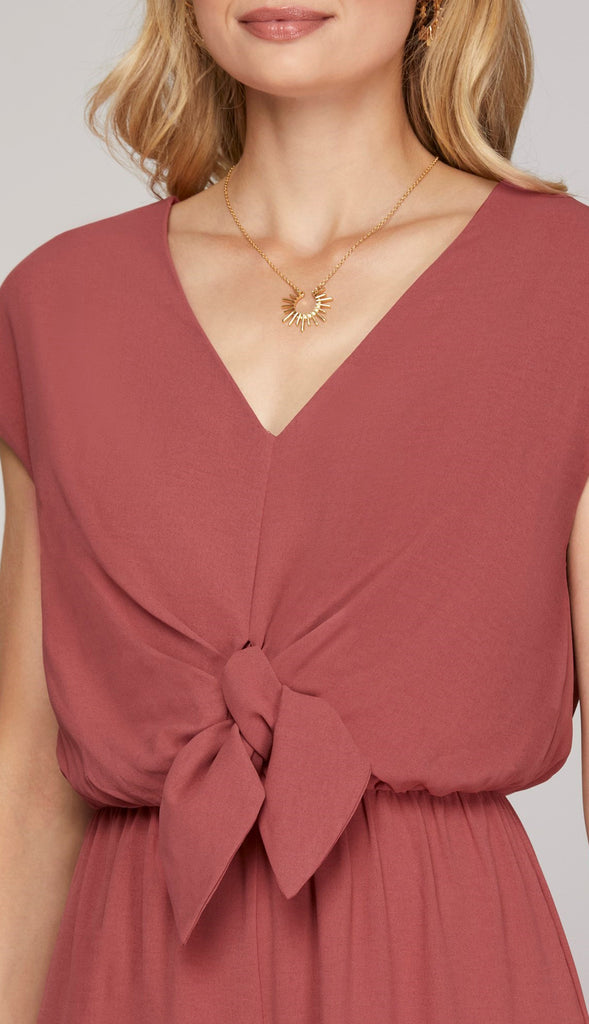 She's Got It Front Tie Jumpsuit- Mauve