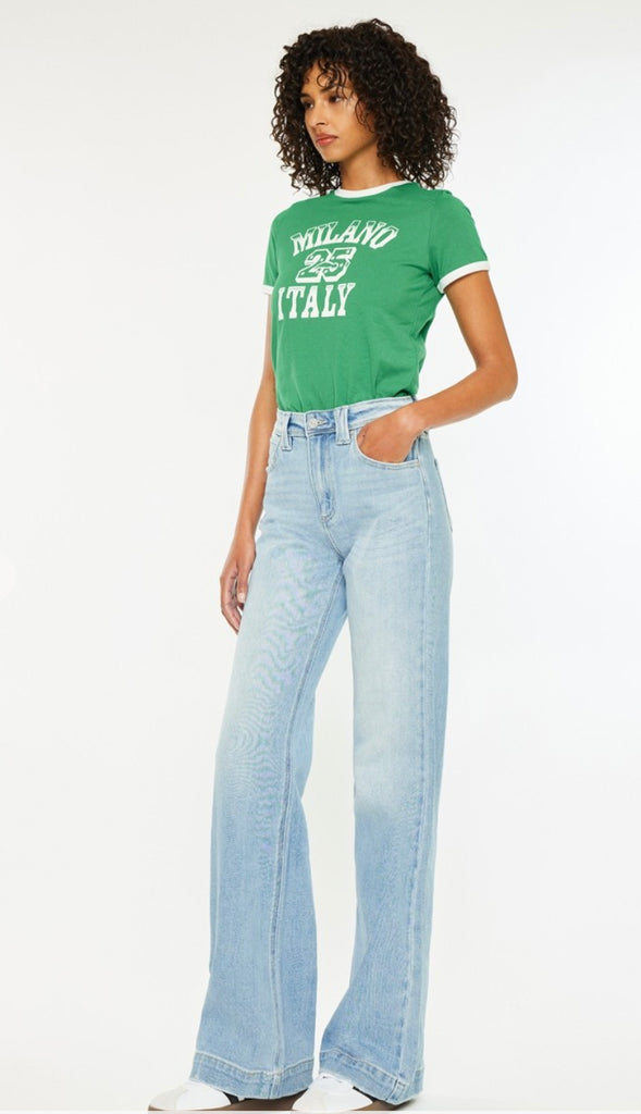Kancan High Rise Wide Straight Denim- Light Wash