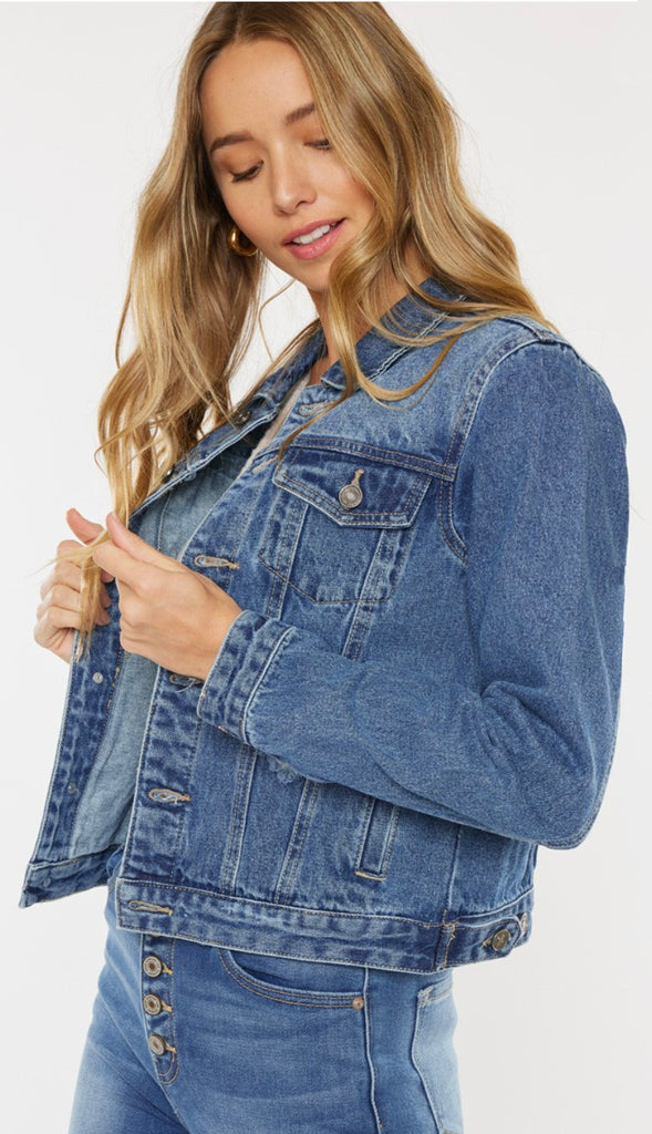 Kancan Distressed Denim Jacket- Med Wash