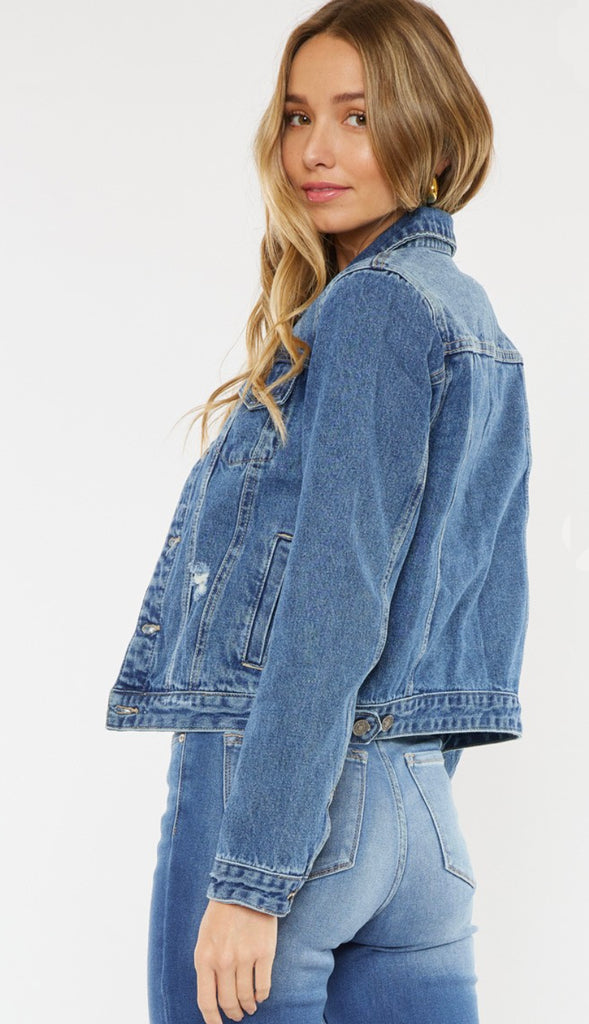 Kancan Distressed Denim Jacket- Med Wash