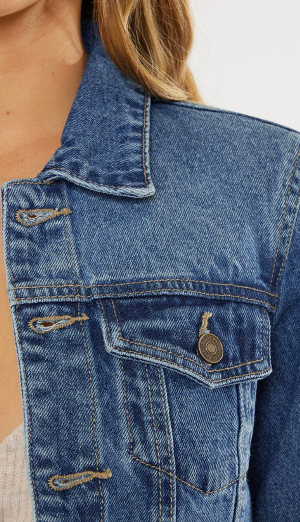 Kancan Distressed Denim Jacket- Med Wash