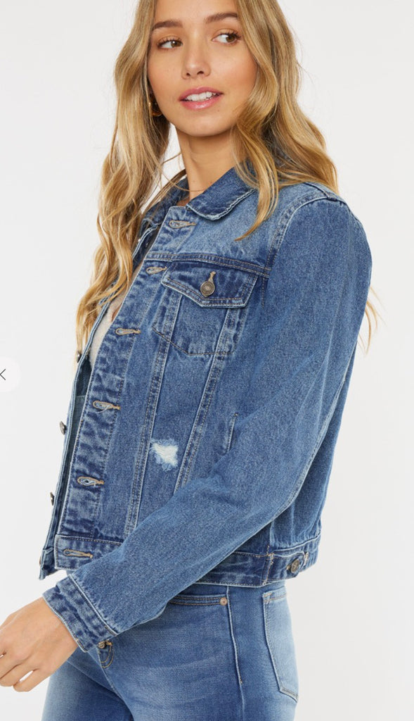 Kancan Distressed Denim Jacket- Med Wash