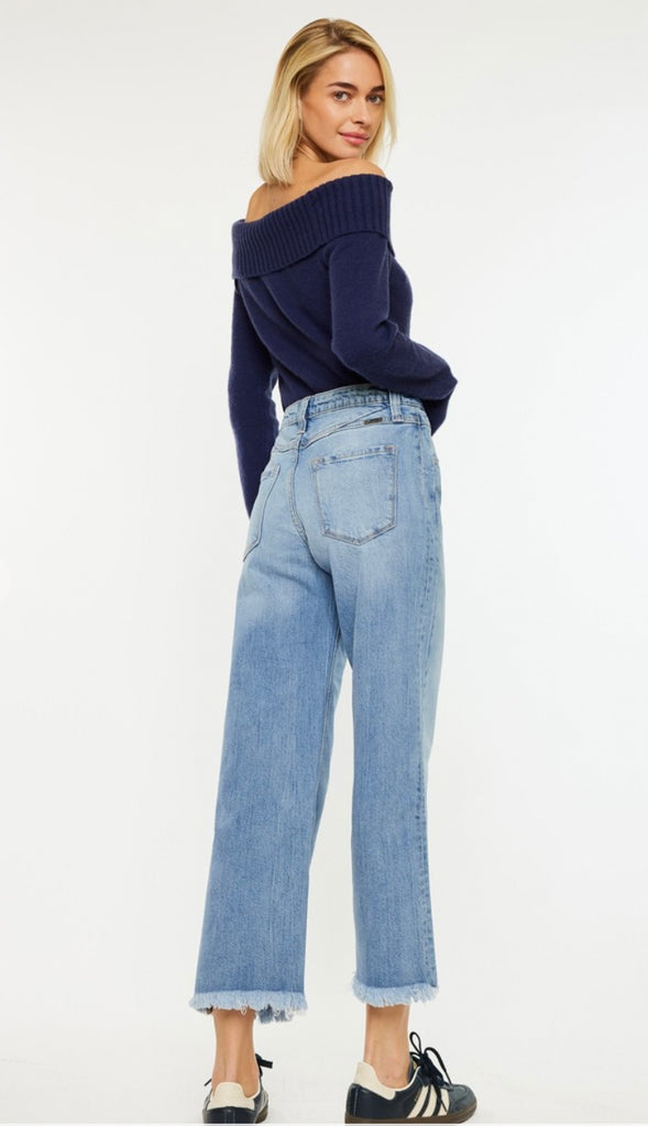 Kancan Ultra High Rise Crop Wide Denim- Med Wash