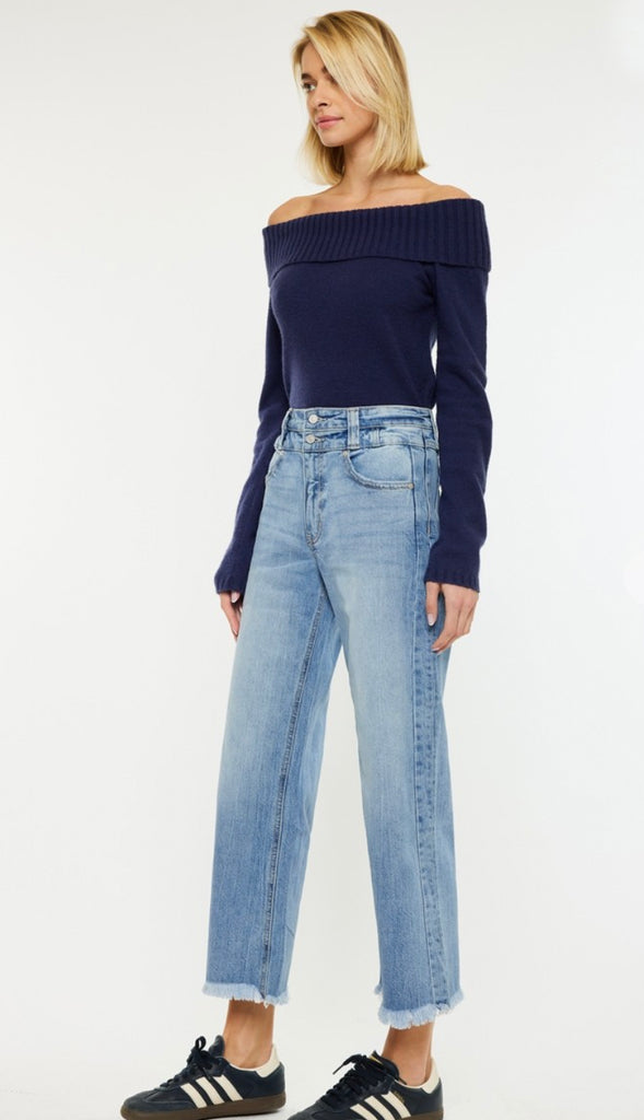 Kancan Ultra High Rise Crop Wide Denim- Med Wash
