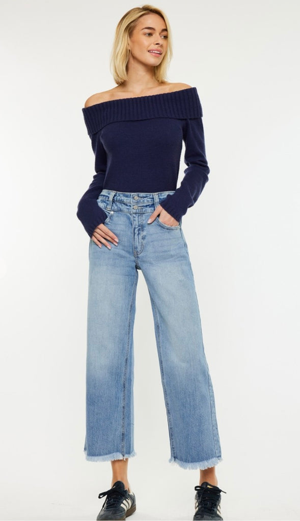 Kancan Ultra High Rise Crop Wide Denim- Med Wash