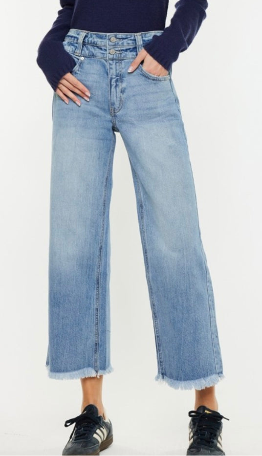 Kancan Ultra High Rise Crop Wide Denim- Med Wash