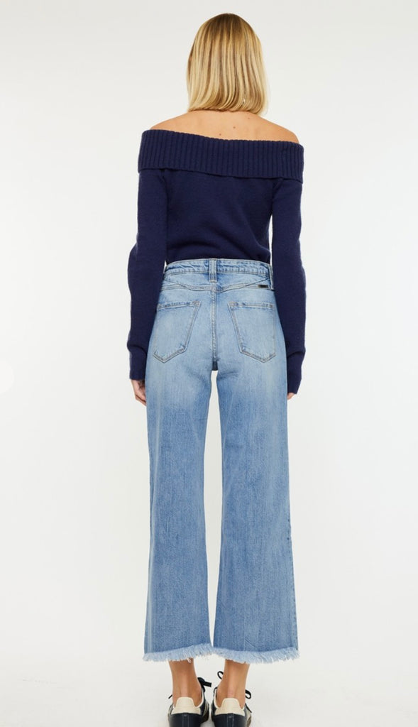 Kancan Ultra High Rise Crop Wide Denim- Med Wash