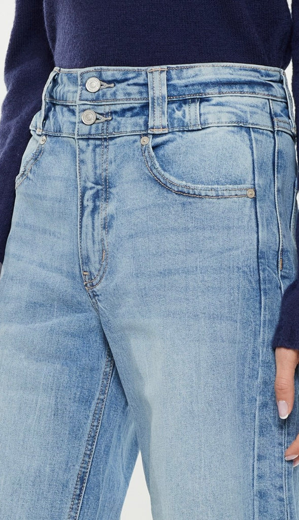 Kancan Ultra High Rise Crop Wide Denim- Med Wash