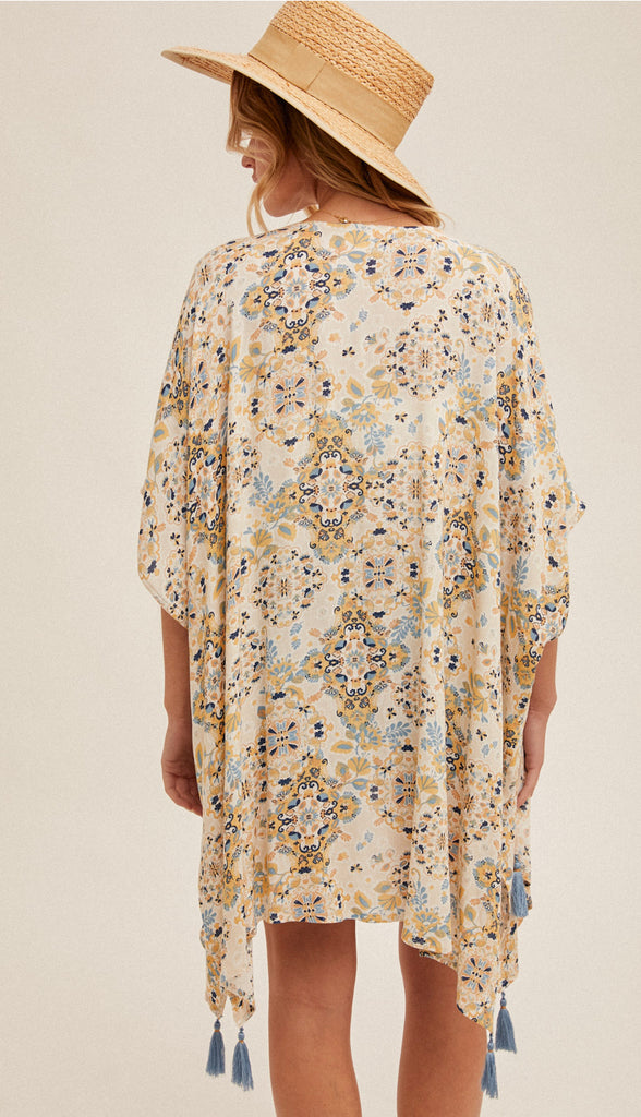 Mosaic Crochet Trim Kimono- Taupe