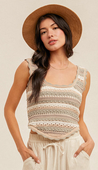 Jaya Scallop Edge Knit Sweater Tank- Grey Multi