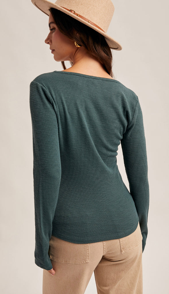 Molly Lace Trim Ribbed Top- Forest Green
