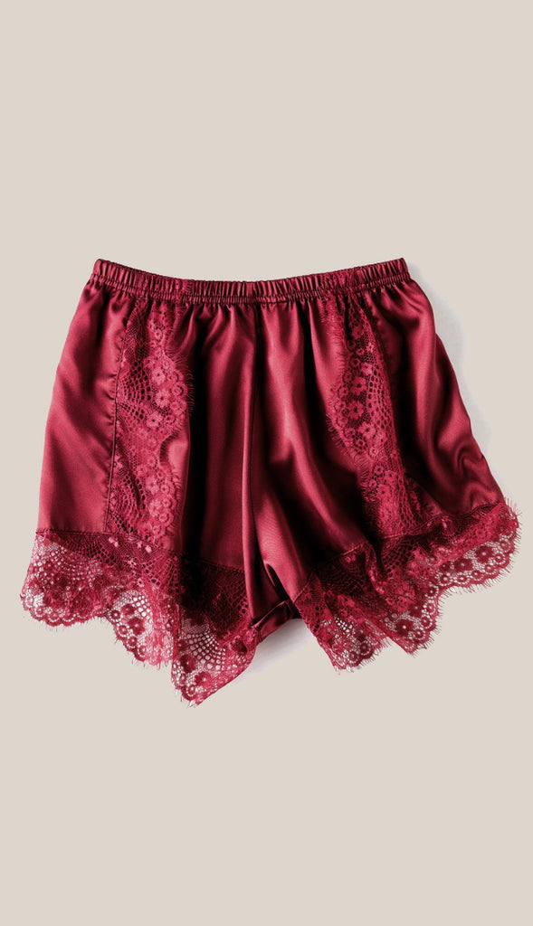 Satin Lace Trim Shorts- Black