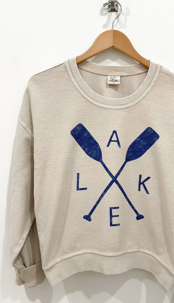 Lake Weekend Cropped Corded Crewneck- Dusty Vanilla