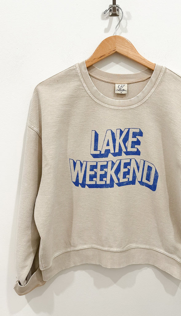 Lake Weekend Cropped Corded Crewneck- Dusty Vanilla