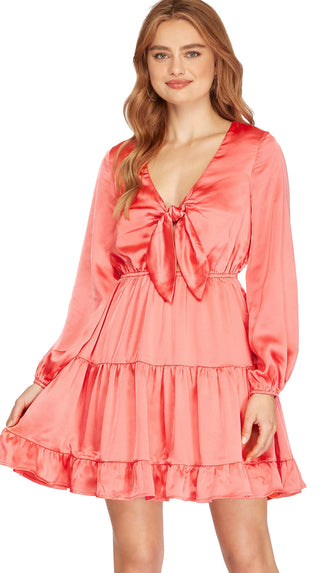 Lana Front Tie Dress- Rose Pink
